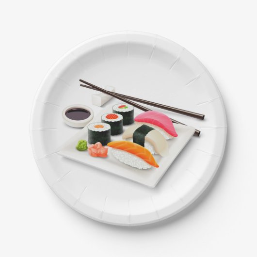 Japans thematisch diner met sushi art papieren bordje (Voorkant)