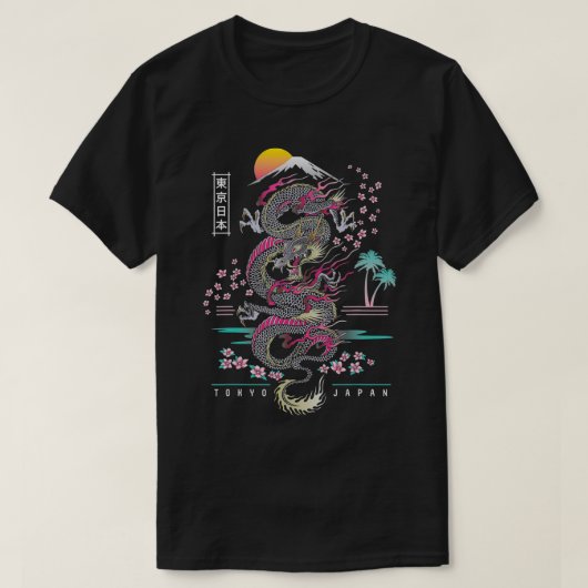 Japans Tokyo Dragon Asian inspireerde Neon retro 8 T-shirt (Design voorkant)