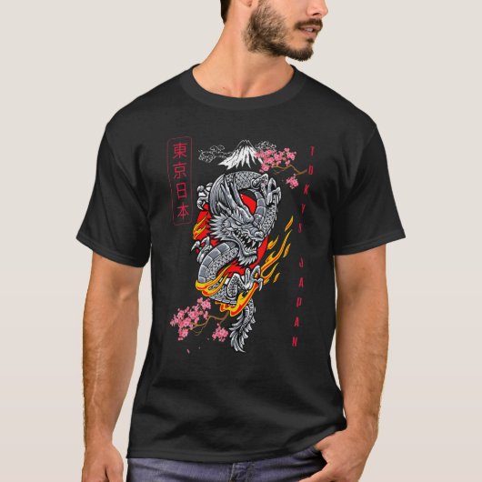 Japans Tokyo Dragon Asian Retro 80u2019s Style T-shirt (Voorkant)