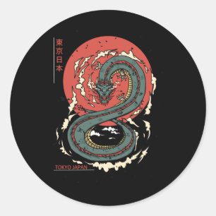 Japans Tokyo Dragon Aziatisch  Tattoo Neon Re Ronde Sticker