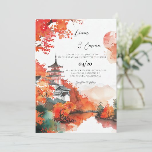 Japans Traditioneel KYOTO Landschap Bruiloft Kaart (Staand voorkant)
