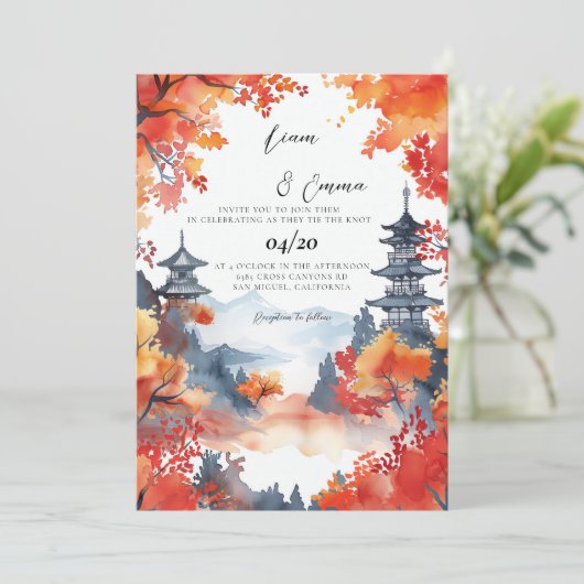 Japans Traditioneel Kyoto Landschap Huwelijk Kaart (Staand voorkant)