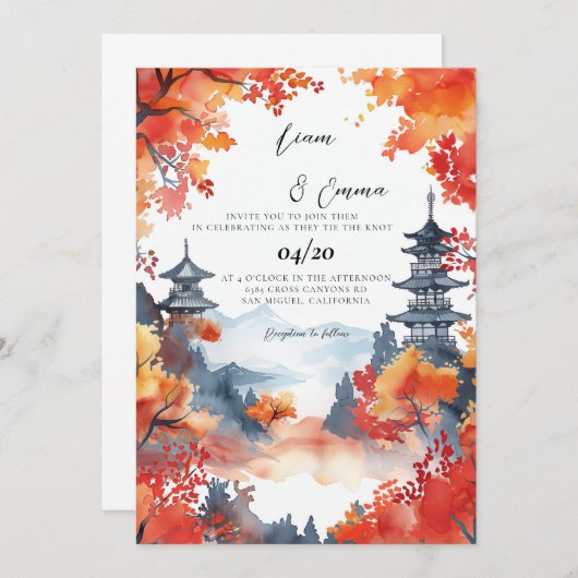 Japans Traditioneel Kyoto Landschap Huwelijk Kaart (Voorkant / Achterkant)