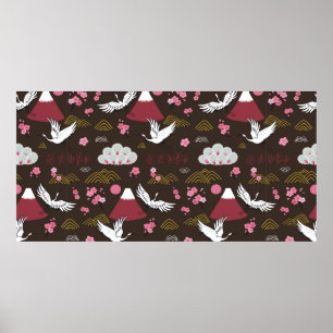 Japans traditioneel naadloos doedelpatroon met poster