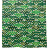 Japans traditioneel veelzijdig groen patroon douchegordijn (Voorkant)