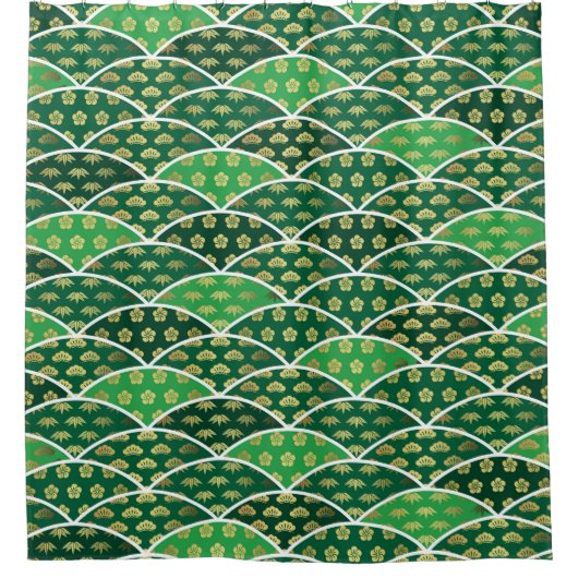 Japans traditioneel veelzijdig groen patroon douchegordijn (Voorkant)