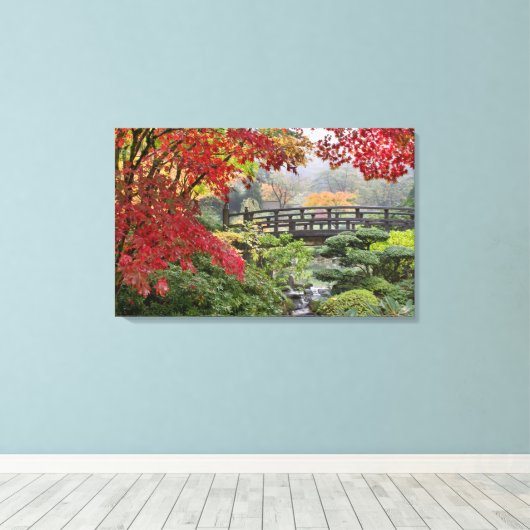 Japans Tuin in Herfst Uitgerekt Canvas Print (Insitu (Houten vloer))