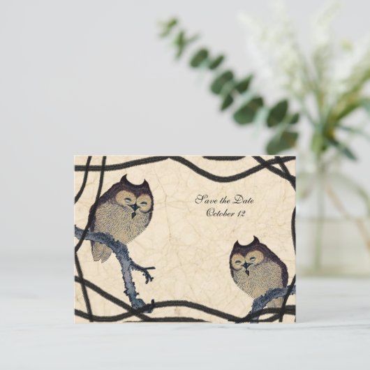 japans uil bewaar de datum aankondigingskaart (Staand voorkant)