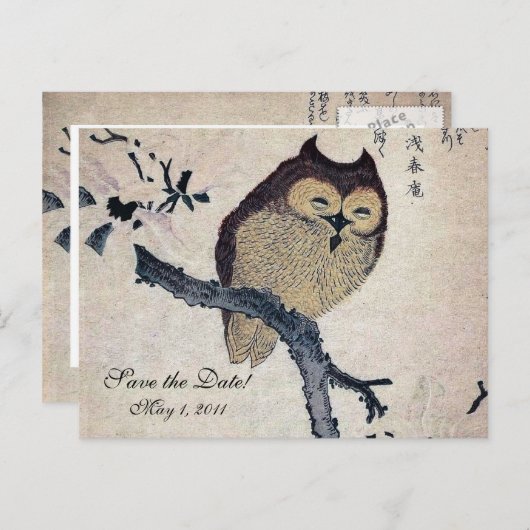 japans uil bewaar de datum aankondigingskaart (Voorkant / Achterkant)
