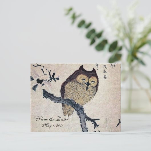  japans uil bewaar de datum aankondigingskaart (Staand voorkant)