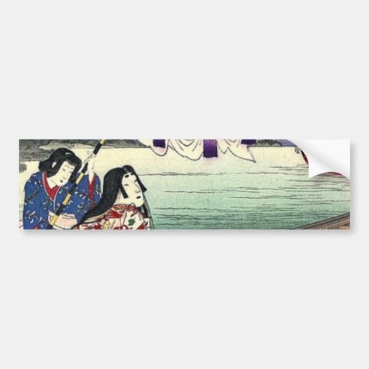 Japans Ukiyo-e landschap Kimono Geisha Bumpersticker (Voorkant)
