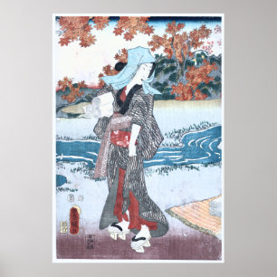 Japans Ukiyo-e Momiji voor een na door Kunisada Poster