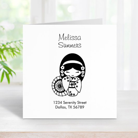 Japans Umbrella Geisha Girl in Kimono-adres Rubberstempel