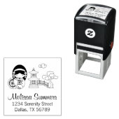 Japans Umbrella Girl in Kimono-adres Zelfinktende Stempel (In situ)