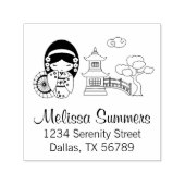 Japans Umbrella Girl in Kimono-adres Zelfinktende Stempel (Design)