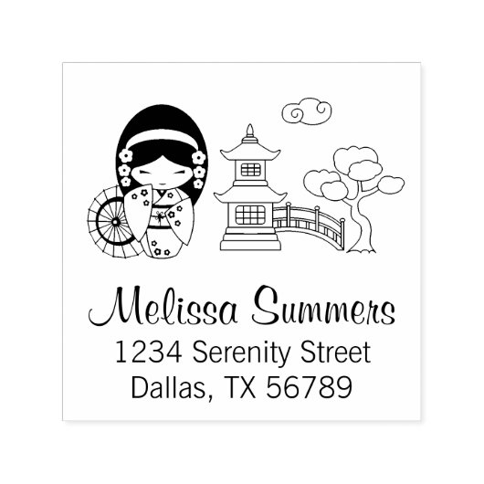 Japans Umbrella Girl in Kimono-adres Zelfinktende Stempel (Design)