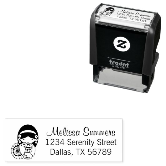 Japans Umbrella Girl in Kimono-adres Zelfinktende Stempel (In situ)