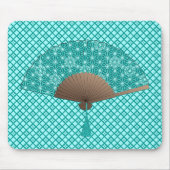 Japans ventilator in Asanoha patroon, Turquoise Muismat (Voorkant)