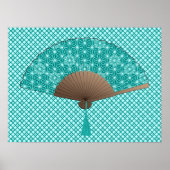 Japans ventilator in Asanoha patroon, Turquoise Poster (Voorkant)
