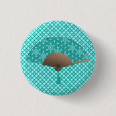 Japans ventilator in Asanoha patroon, Turquoise &  Ronde Button 3,2 Cm (Voorkant)
