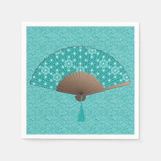 Japans ventilator in Asanoha patroon, Turquoise Servetten (Voorkant)