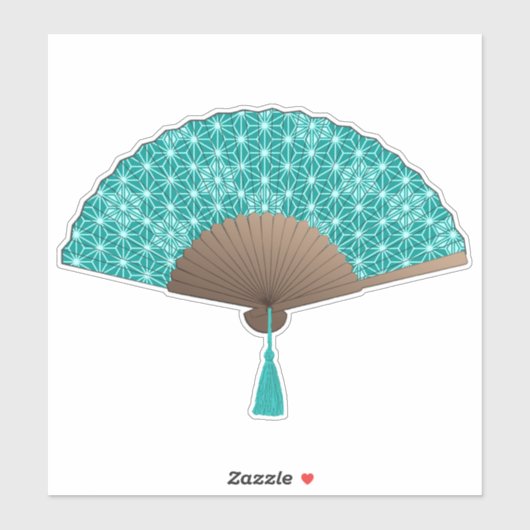 Japans ventilator in Asanoha patroon, Turquoise Sticker (Vel)
