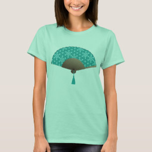 Japans ventilator in Asanoha patroon, Turquoise T-shirt
