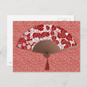 Japans ventilator in Leaf Print, donkerrood en wit Briefkaart (Voorkant / Achterkant)