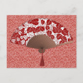 Japans ventilator in Leaf Print, donkerrood en wit Briefkaart (Voorkant)