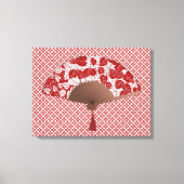 Japans ventilator in Leaf Print, donkerrood en wit Canvas Afdruk (Voorkant)