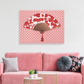 Japans ventilator in Leaf Print, donkerrood en wit Canvas Afdruk (Insitu (Woonkamer))