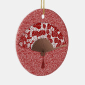 Japans ventilator in Leaf Print, donkerrood en wit Keramisch Ornament (Rechts)