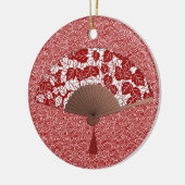 Japans ventilator in Leaf Print, donkerrood en wit Keramisch Ornament (Links)