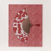 Japans ventilator in Leaf Print, donkerrood en wit Legpuzzel (Verticaal)