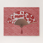 Japans ventilator in Leaf Print, donkerrood en wit Legpuzzel (Horizontaal)
