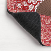 Japans ventilator in Leaf Print, donkerrood en wit Muismat (Hoek)