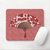 Japans ventilator in Leaf Print, donkerrood en wit Muismat (Met muis)