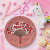 Japans ventilator in Leaf Print, donkerrood en wit Papieren Bordje (Feest)