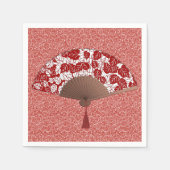 Japans ventilator in Leaf Print, donkerrood en wit Servet (Voorkant)