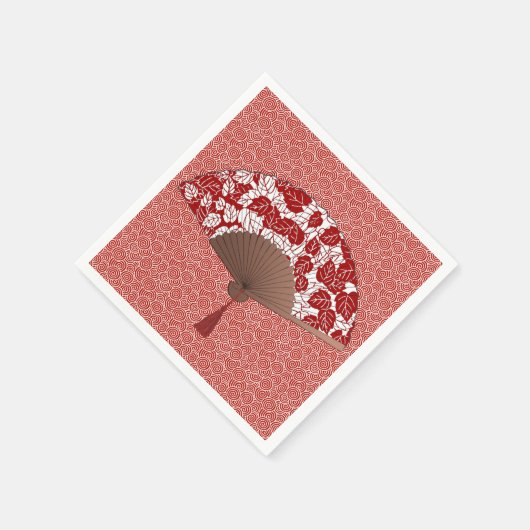 Japans ventilator in Leaf Print, donkerrood en wit Servet (Hoek)