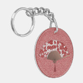 Japans ventilator in Leaf Print, donkerrood en wit Sleutelhanger (Voorkant Links)