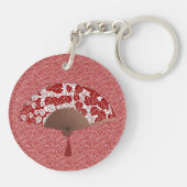 Japans ventilator in Leaf Print, donkerrood en wit Sleutelhanger (Achterkant)
