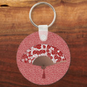 Japans ventilator in Leaf Print, donkerrood en wit Sleutelhanger (Voorkant)