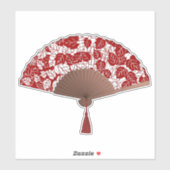 Japans ventilator in Leaf Print, donkerrood en wit Sticker (Vel)