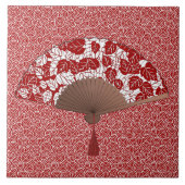 Japans ventilator in Leaf Print, donkerrood en wit Tegeltje (Voorkant)