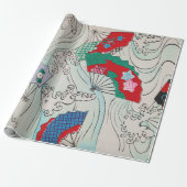 Japans ventilator op Waves Patroon Cadeaupapier (Uitgerold)