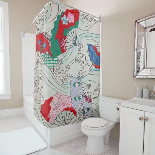 Japans ventilator op Waves Patroon Douchegordijn (In situ)