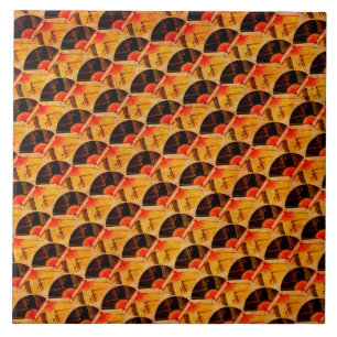 Japans ventilatorrood zwart en goud tegeltje