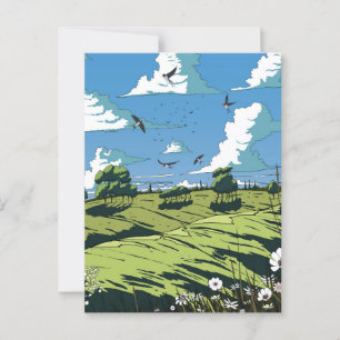 Japans vintage landschap 's nachts briefkaart