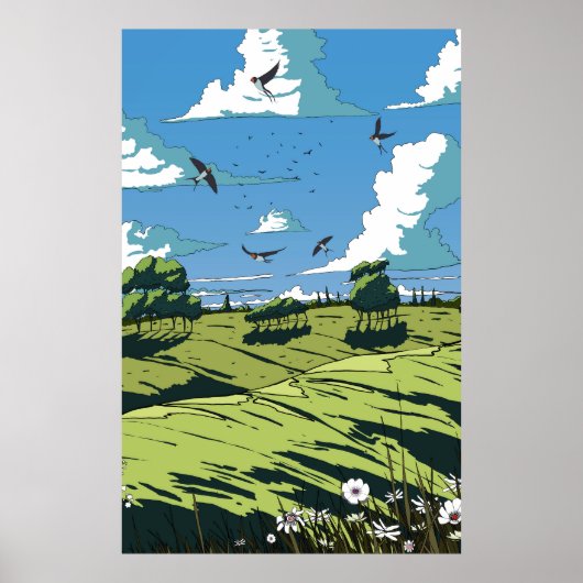 Japans vintage landschap 's nachts poster (Voorkant)